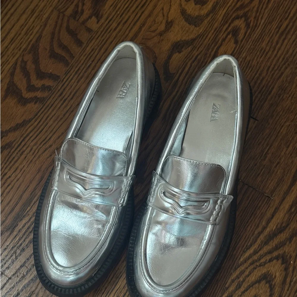 Zara Metallic Silver Loafer